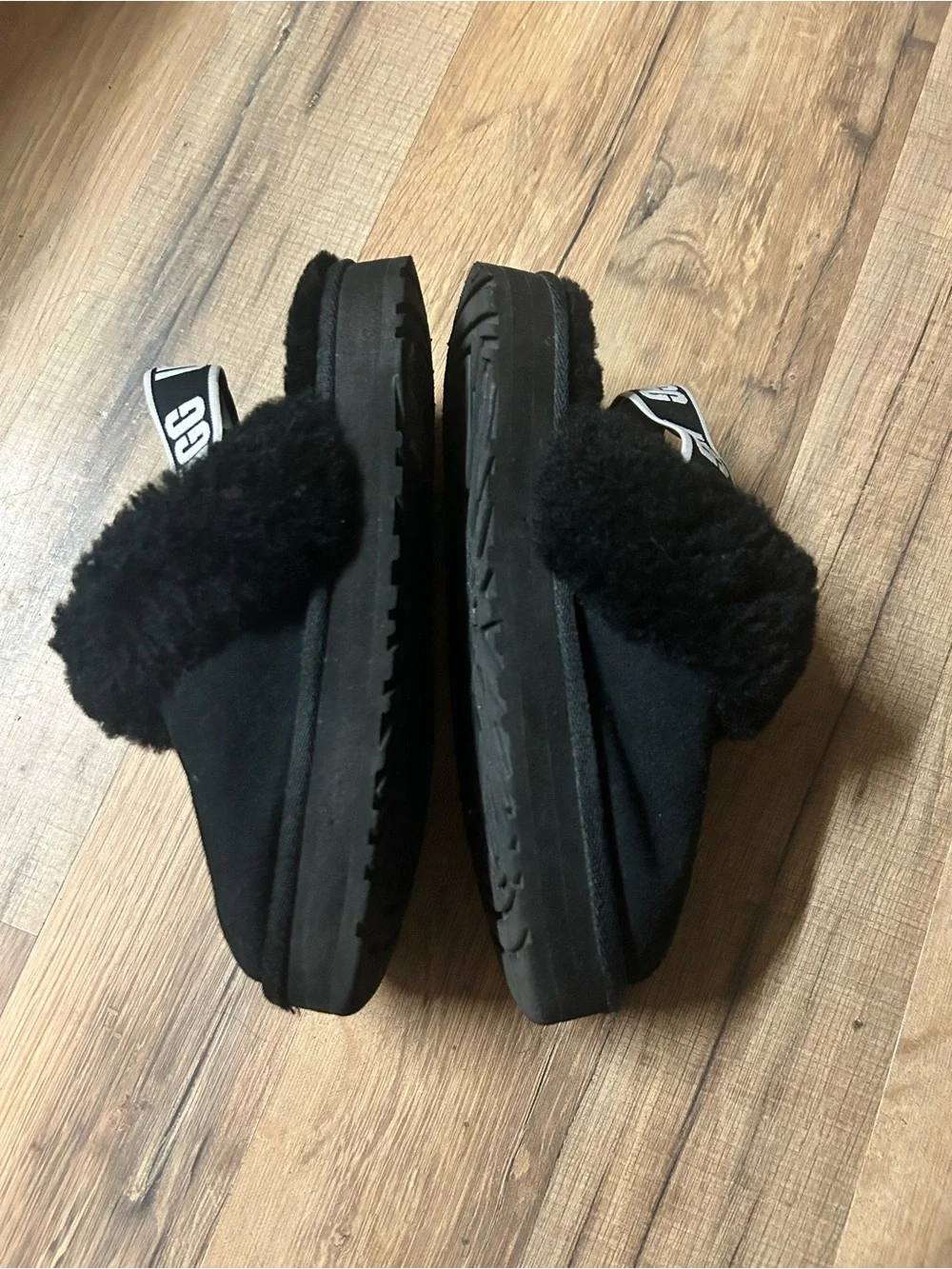 UGG Kids Girls Platform Slingback Slipper Slide Black Suede Wool Cuff Size 1